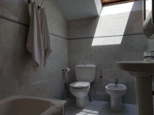 Baño apartamento 4 de los Apartamentos Rurales la Escuela